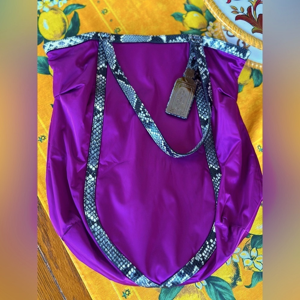 NWT Henri Bendel Jetsetter Satin Tote Shoulder Bag Purple Snake Trim Price Firm
